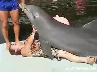 Dolphin dry-humps a kinky Latina granny on camera