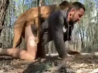 Cute gay bottom getting fucked by a dog in the woods