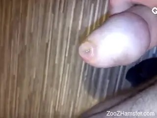 Closeup when this guy masturbates with a worm in his dick