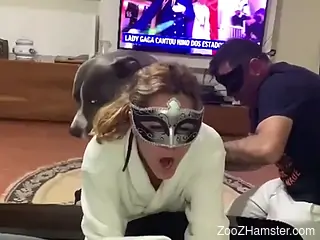 Masked hottie screaming during HARD dog fucking