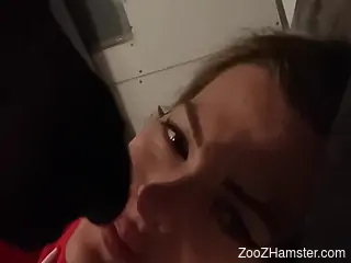 Attractive babe is making out with her dog on camera
