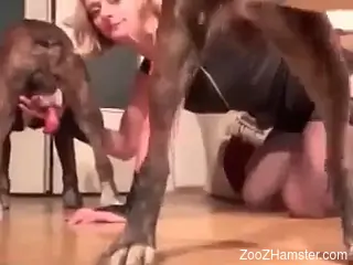 Attractive amateur deepthroating an animal's penis