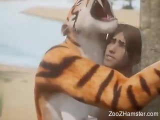 Tigress sucks a guy's cock and then fucks him