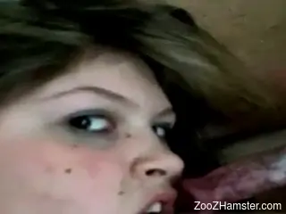 Geeky babe is really hot, enjoys kissing dog cock
