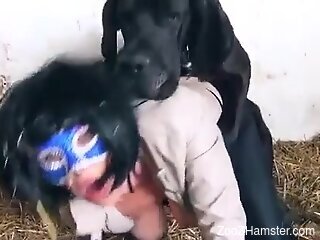 Brunette with big naturals hard fucked by a big dog