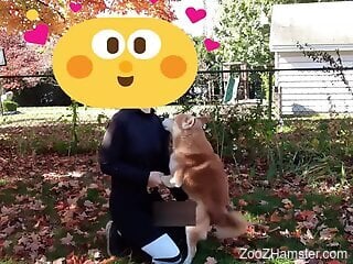 Clothed woman is ready to have some fun with her dog