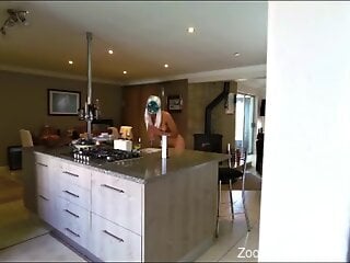 Blonde beauty shoves the dog's cock in both her greedy holes