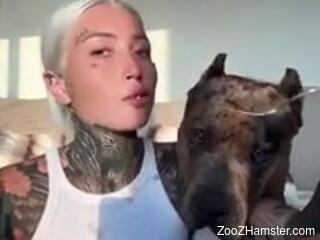 Blonde chick plays with her dog in sexual homemade kinks